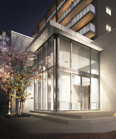 Giving you the cherry graceful impression of a large glass surface and the symbol tree of the main entrance Exterior - Rendering blow