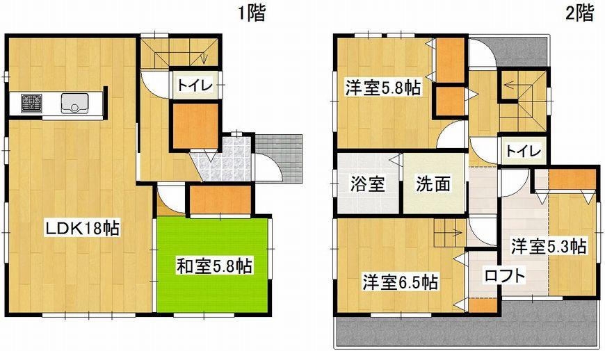 Floor plan. (Building 2), Price 35,800,000 yen, 4LDK+S, Land area 110.06 sq m , Building area 97.4 sq m