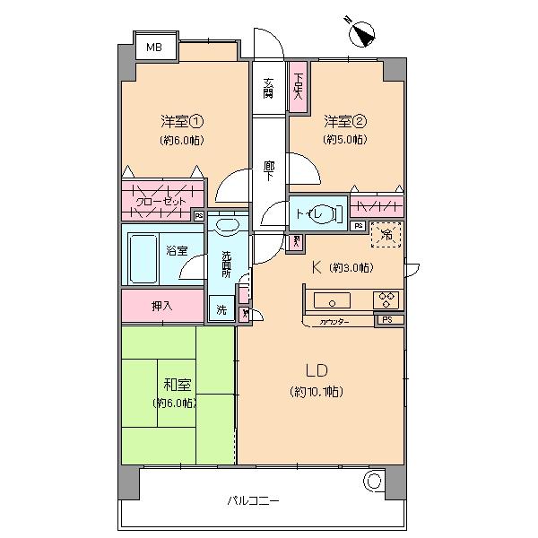 Floor plan. 3LDK, Price 20.8 million yen, Footprint 66.3 sq m , Balcony area 12.2 sq m