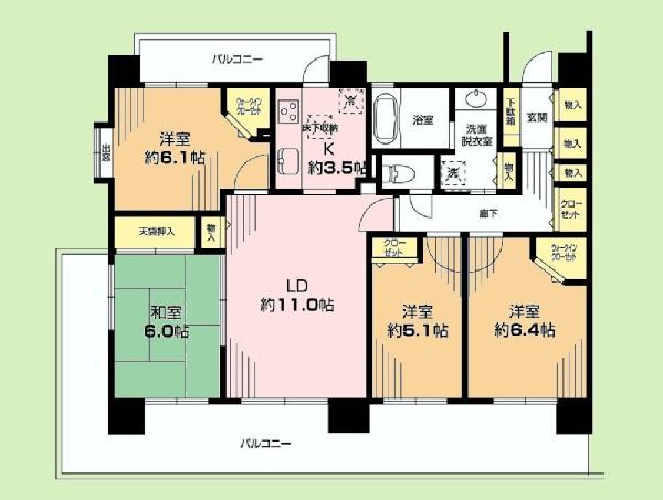 Floor plan. 4LDK, Price 38,500,000 yen, Footprint 85.5 sq m , Balcony area 37.6 sq m