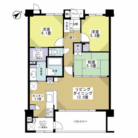 Floor plan. 3LDK, Price 27,800,000 yen, Occupied area 74.65 sq m , Balcony area 9.8 sq m
