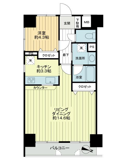 Floor plan. 1LDK, Price 15.8 million yen, Occupied area 51.57 sq m , Balcony area 5.9 sq m