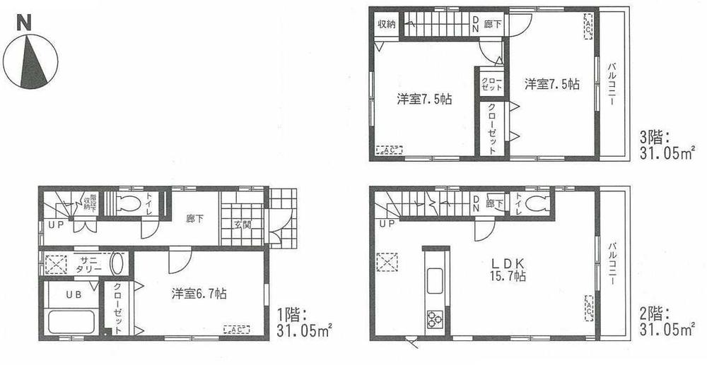 Floor plan. 35,800,000 yen, 3LDK, Land area 89.22 sq m , Taken between the building area 93.15 sq m 2 Building