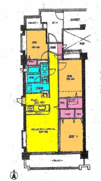 Floor plan. 3LDK, Price 24,800,000 yen, Occupied area 70.85 sq m , Balcony area 12.4 sq m