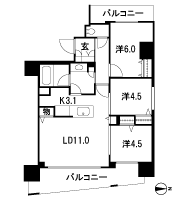 Floor: 3LDK, occupied area: 65 sq m