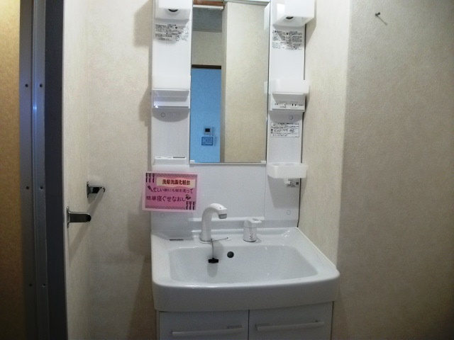 Washroom. Wash basin with a shower.