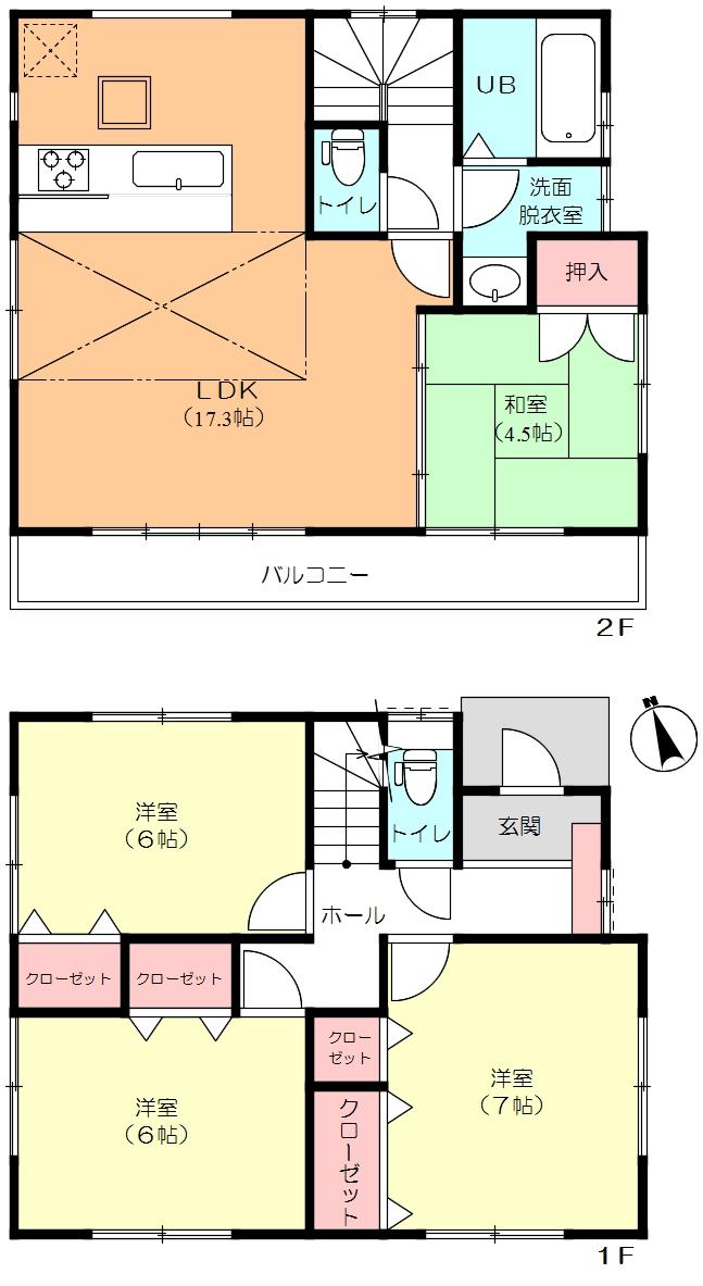 Floor plan. (6 Building), Price 44,800,000 yen, 4LDK, Land area 113.79 sq m , Building area 92.34 sq m