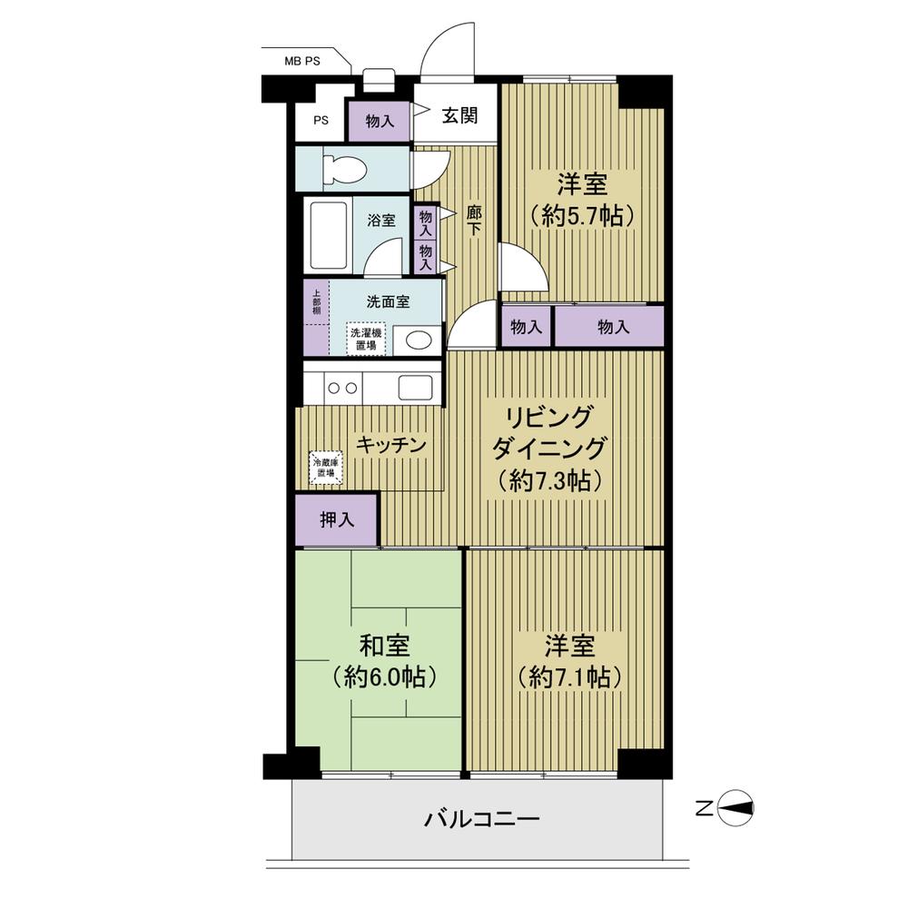 Floor plan. 3LDK, Price 14,990,000 yen, Footprint 66 sq m , Balcony area 8.12 sq m easy-to-use 3LDK plan