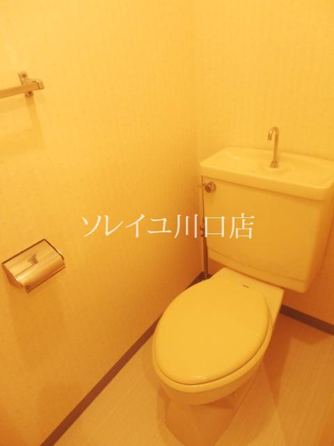 Toilet. Convenient toilet with a towel rack