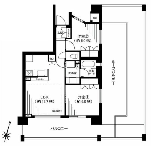 Floor plan. 2LDK, Price 29,900,000 yen, Occupied area 55.04 sq m , Balcony area 14.1 sq m