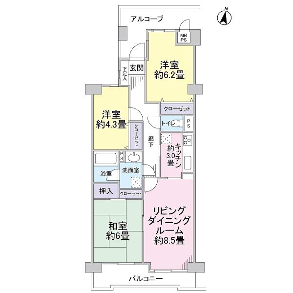 Floor plan. 3LDK, Price 15.9 million yen, Occupied area 66.19 sq m , Balcony area 5.65 sq m