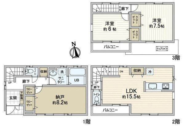 Floor plan. 34,800,000 yen, 4LDK, Land area 89.22 sq m , Building area 93.15 sq m