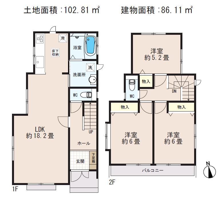 Floor plan. (A), Price 39,800,000 yen, 3LDK, Land area 102.81 sq m , Building area 86.11 sq m
