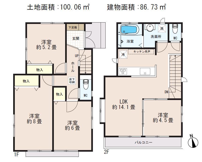 Floor plan. (D), Price 37,800,000 yen, 4LDK, Land area 100.06 sq m , Building area 86.73 sq m