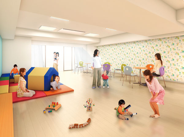 Features of the building.  [It becomes a place of play for children "Kids Room"] On the first floor of the building, We established a happy Children's Room in the child-rearing family. In bright and airy interior space, You can children with peace of mind to play. Also, As well as children, It will also be the communication space of the mom and dad to a child-rearing. (Rendering)