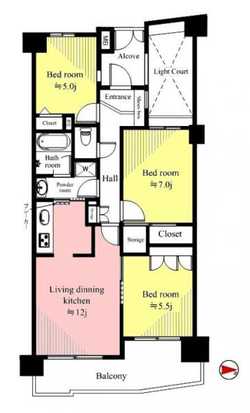Floor plan. 3LDK, Price 23,900,000 yen, Occupied area 61.25 sq m , Balcony area 8.48 sq m