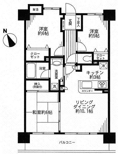 Floor plan. 3LDK, Price 21,800,000 yen, Footprint 66.3 sq m , Balcony area 12.2 sq m