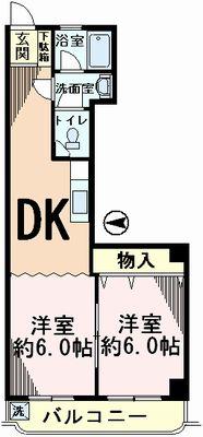 Floor plan. 2DK, Price 7.8 million yen, Occupied area 43.07 sq m , Balcony area 5.58 sq m