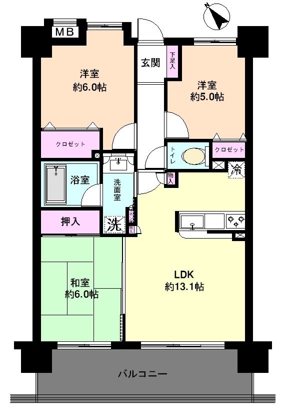 Floor plan. 3LDK, Price 20.8 million yen, Footprint 66.3 sq m , Balcony area 12.2 sq m 3DK