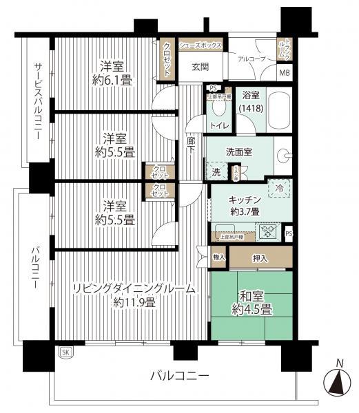 Floor plan. 4LDK, Price 32,800,000 yen, Occupied area 81.91 sq m , Balcony area 22.58 sq m floor plan