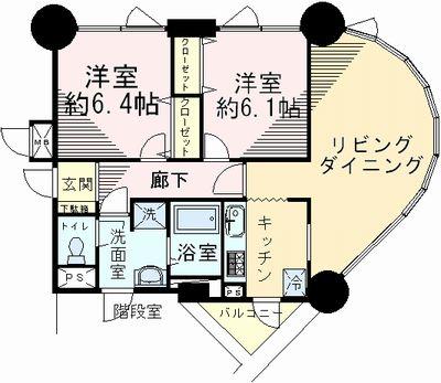 Floor plan. 2LDK, Price 17.3 million yen, Occupied area 63.72 sq m , Balcony area 3.63 sq m
