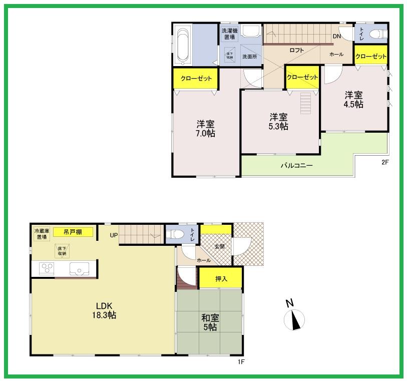 Floor plan. (Shimotoda Phase 3 1 Building), Price 44,800,000 yen, 4LDK, Land area 80.66 sq m , Building area 91.53 sq m