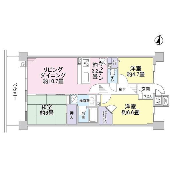 Floor plan. 3LDK, Price 22,900,000 yen, Occupied area 68.36 sq m , Balcony area 10.8 sq m