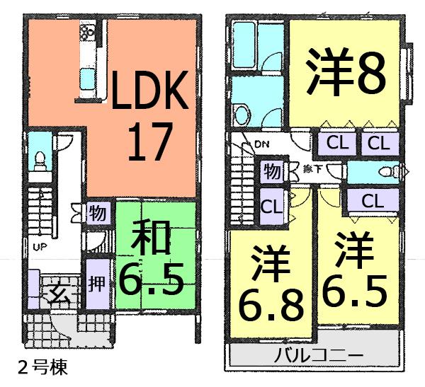 Floor plan. (Building 2), Price 48,100,000 yen, 4LDK, Land area 100.11 sq m , Building area 113.02 sq m