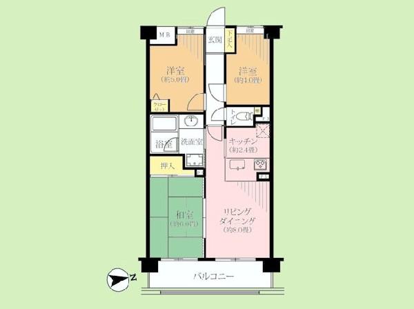 Floor plan. 3LDK, Price 18,800,000 yen, Footprint 56 sq m , Balcony area 7.8 sq m