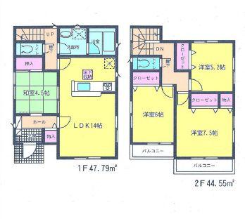 Floor plan. (3 Building), Price 41,800,000 yen, 4LDK, Land area 100.09 sq m , Building area 92.34 sq m