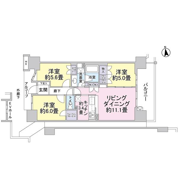 Floor plan. 3LDK, Price 33 million yen, Occupied area 68.62 sq m , Balcony area 12.4 sq m