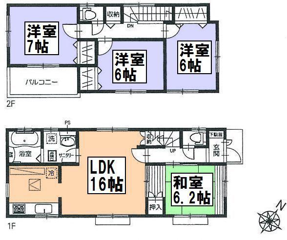 Floor plan. (6 Building), Price 36,800,000 yen, 4LDK, Land area 111.05 sq m , Building area 96.05 sq m