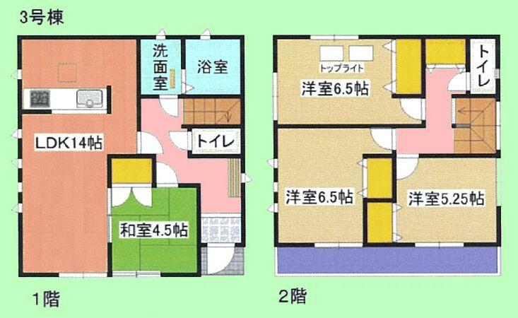 Floor plan. (3 Building), Price 36,800,000 yen, 4LDK, Land area 109.2 sq m , Building area 91.91 sq m