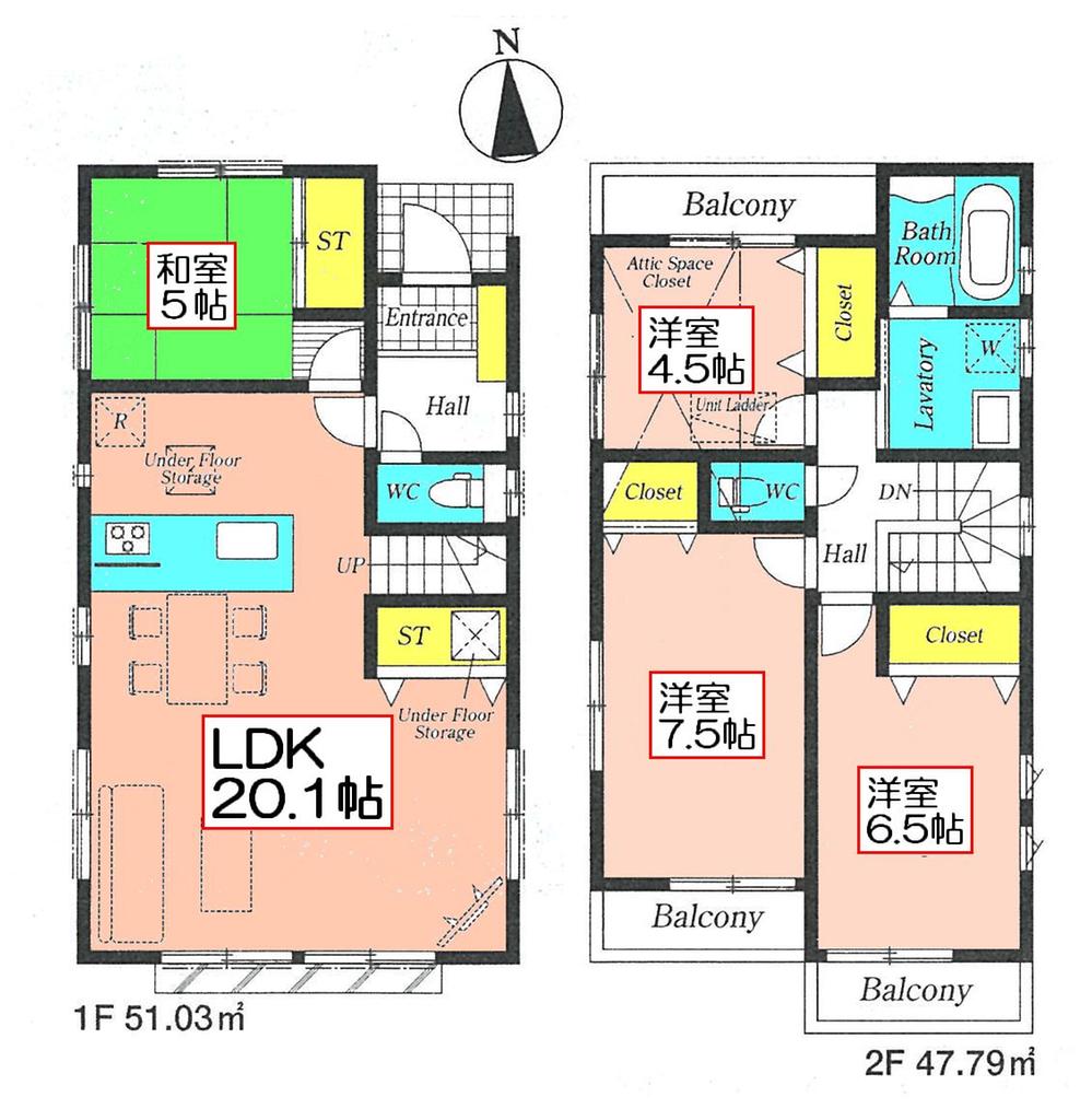 Floor plan. (3 Building), Price 46,800,000 yen, 4LDK, Land area 100.1 sq m , Building area 98.82 sq m