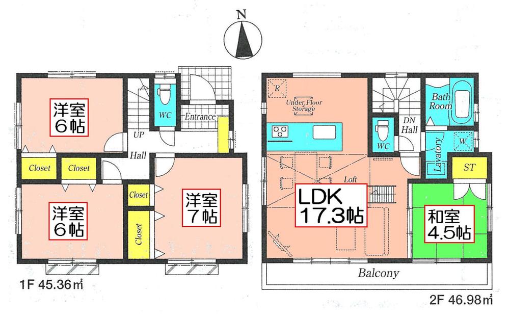 Floor plan. (6 Building), Price 44,800,000 yen, 4LDK, Land area 113.79 sq m , Building area 92.34 sq m