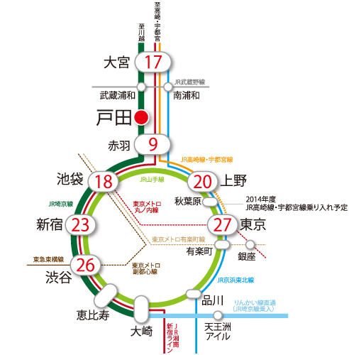 Surrounding environment. Direct to Ikebukuro 18 minutes, Direct to Shinjuku 23 minutes, Direct links to Shibuya 26 minutes. 30 minutes speaking to the main area. Light access to master the city center to the smart. (Traffic view)