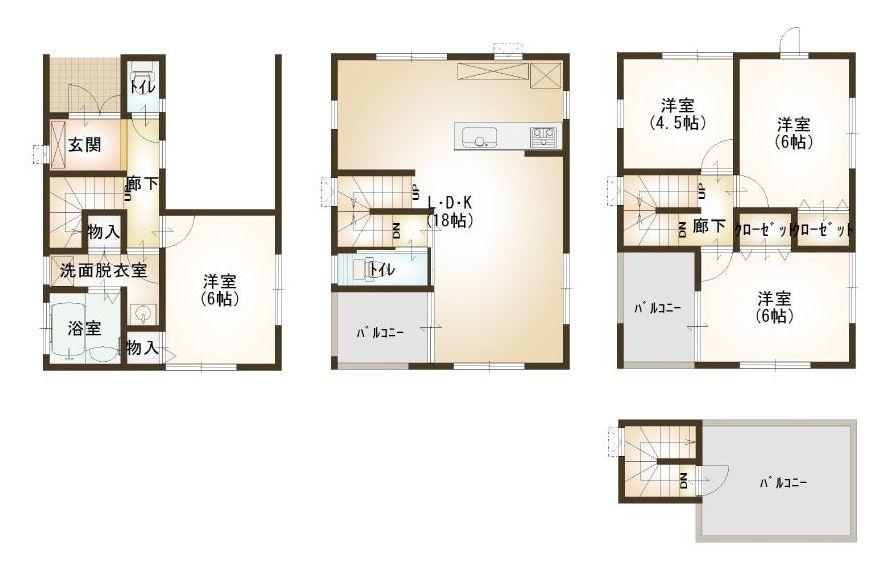 Floor plan. 36,800,000 yen, 4LDK, Land area 66.28 sq m , Building area 108.99 sq m 4LDK LDK18 Pledge ・ Balcony 2 places ・ Sky with Balcony
