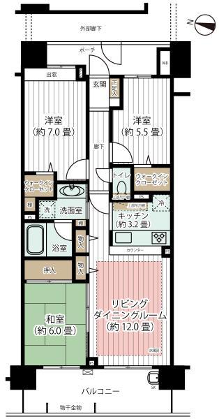 Floor plan. 3LDK, Price 32 million yen, Occupied area 75.02 sq m , Balcony area 12.4 sq m floor plan