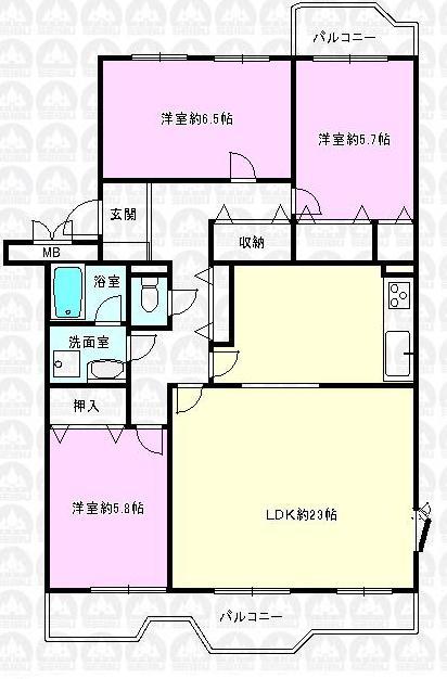 Floor plan. 3LDK, Price 16.5 million yen, Occupied area 98.48 sq m , Balcony area 14.14 sq m floor plan