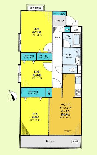 Floor plan. 3LDK, Price 19,800,000 yen, Footprint 65.1 sq m , Balcony area 6.32 sq m floor plan