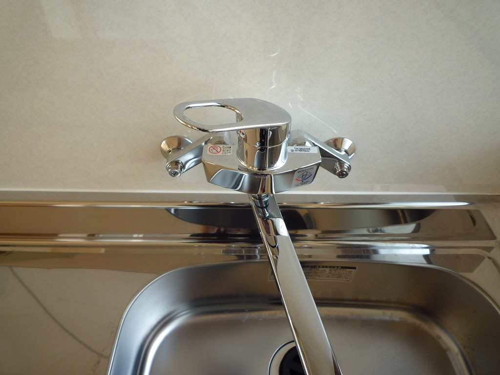 Kitchen. Shiny faucet of new kitchen
