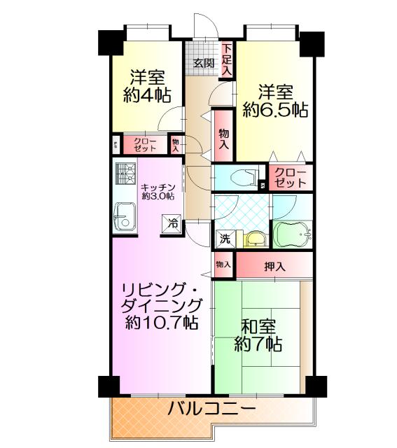 Floor plan. 3LDK, Price 21,800,000 yen, Occupied area 71.12 sq m , Balcony area 7.9 sq m spacious bright on the balcony room