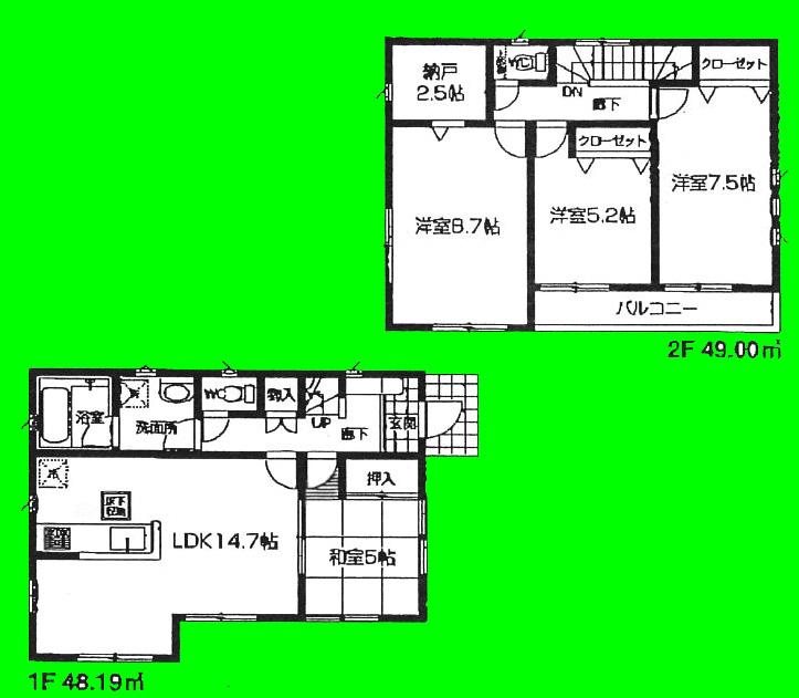 Floor plan. (2), Price 32,800,000 yen, 4LDK+S, Land area 180.38 sq m , Building area 97.19 sq m