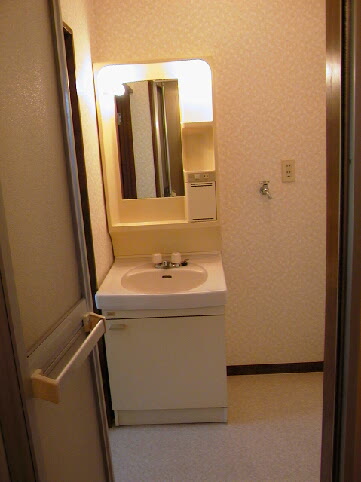 Washroom. Independent sink and washing machine inside the yard.