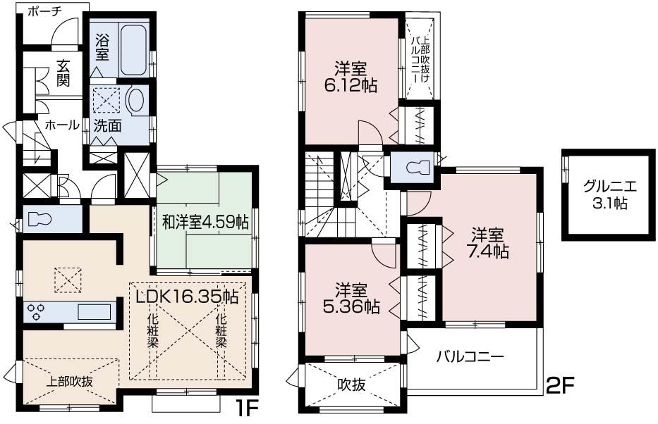 Floor plan. (4 Building), Price 33,800,000 yen, 4LDK, Land area 102.44 sq m , Building area 93.57 sq m