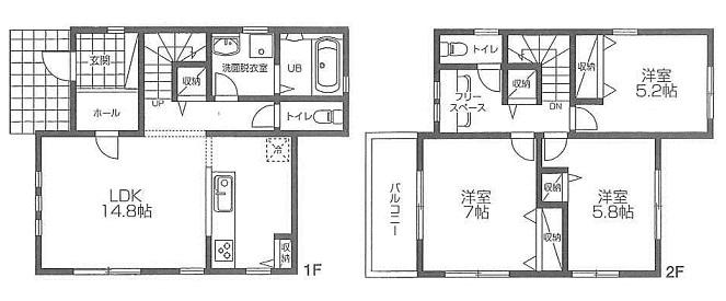 Building plan example (floor plan). Building plan example Building price 14 million yen, Building area 87.80 sq m