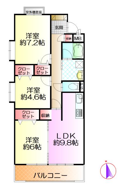 Floor plan. 3LDK, Price 19,800,000 yen, Footprint 65.1 sq m , Balcony area 6.32 sq m