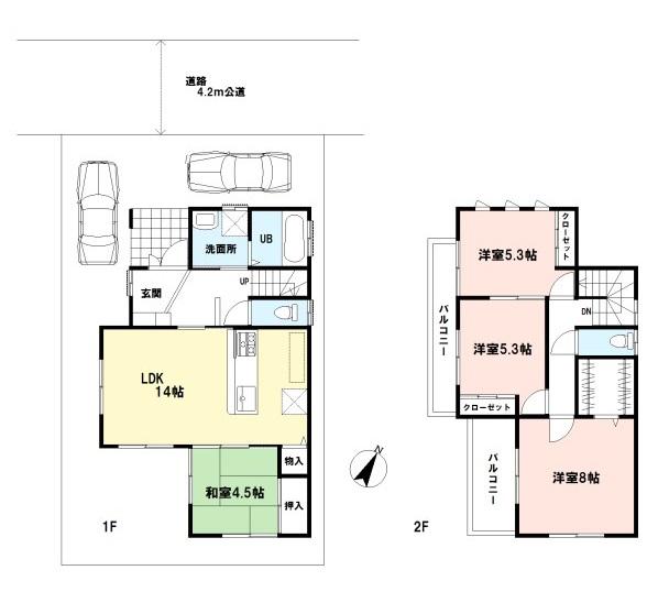 Floor plan. 29,800,000 yen, 4LDK, Land area 120.58 sq m , Building area 94.39 sq m building area   94.36 sq m  4LDK Zenshitsuminami facing the bright house of. Space of Sunny bathed in bright light from the south. 