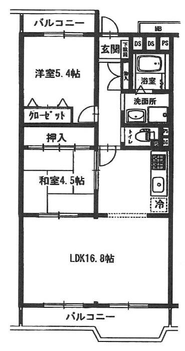 Floor plan. 2LDK, Price 10.8 million yen, Occupied area 62.43 sq m , Balcony area 9.22 sq m