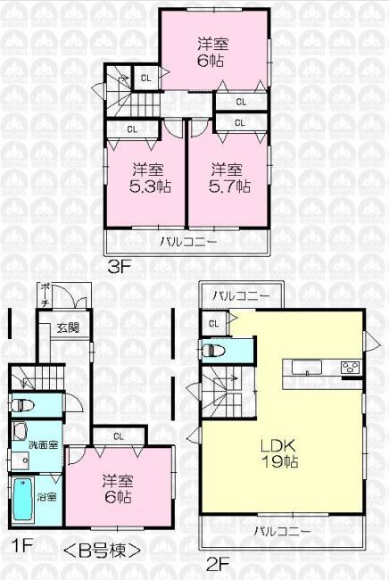 Floor plan. (B section), Price 29,800,000 yen, 4LDK, Land area 72.17 sq m , Building area 111.77 sq m